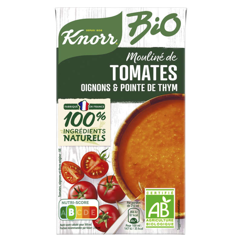 Knorr Soupe Liquide Mouliné de Tomates Oignons et Pointe d'Herbes Bio 1L