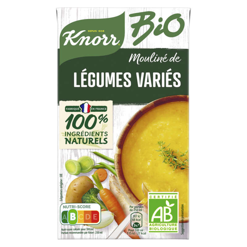 Knorr Soupe Liquide Mouliné de Légumes Variés Bio Brique 1L