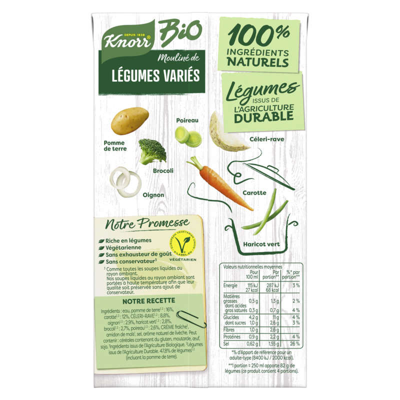 Knorr Soupe Liquide Mouliné de Légumes Variés Bio Brique 1L