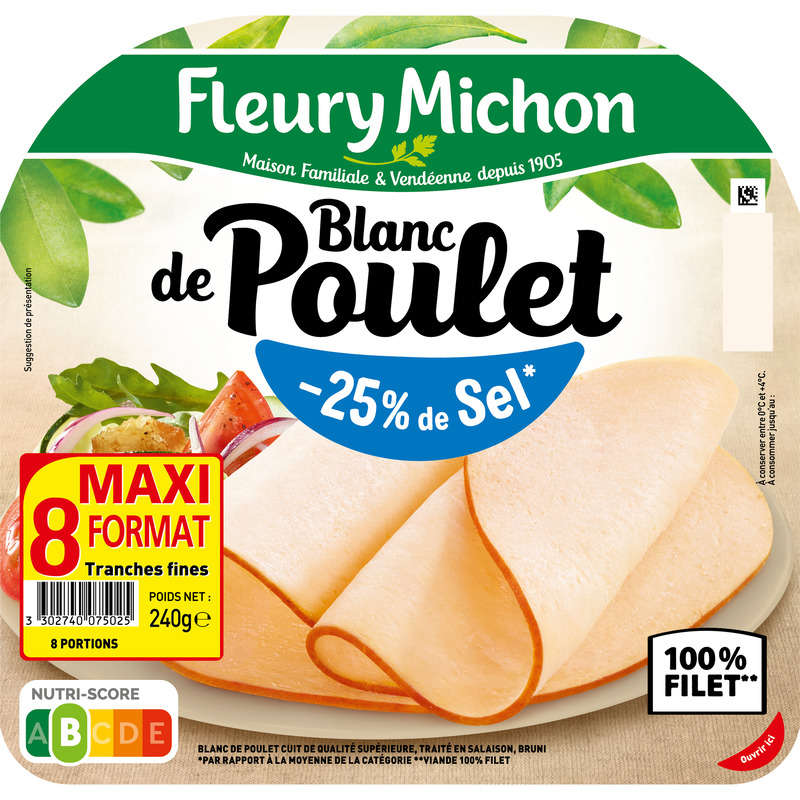 Fleury Michon Blanc De Poulet -25% De Sel Tranches Fines x8