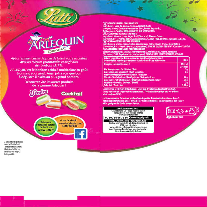 Lutti Bonbons Arlequin Acidulés Original 250g