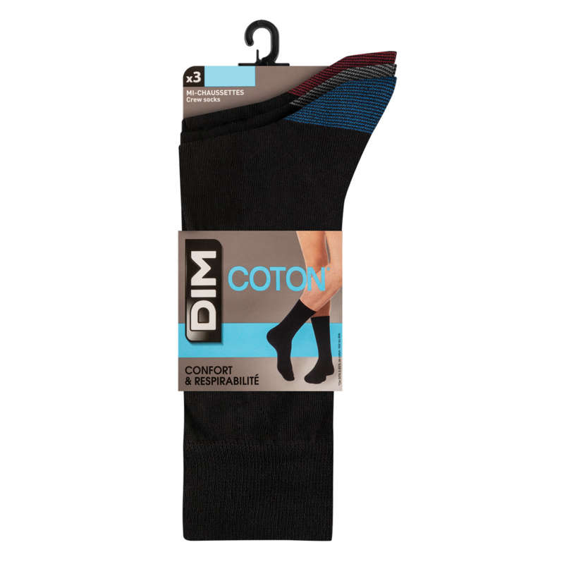 DIM Lot De 3 Paires De Chaussettes Noires Homme T39/42
