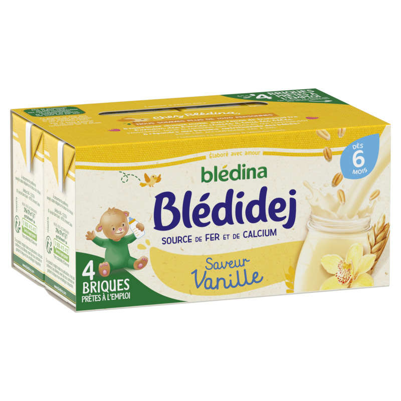 Blédidej Céréales au Lait de Suite Saveur Vanille Dès 6 Mois 4x250ml