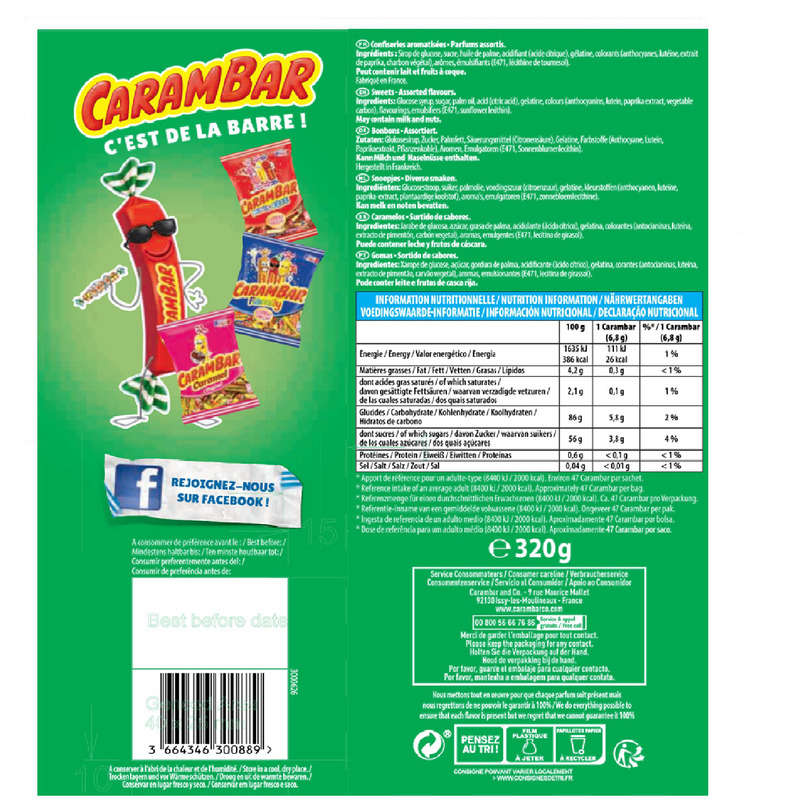 Carambar Goût Fruits Colorants Naturels 320g