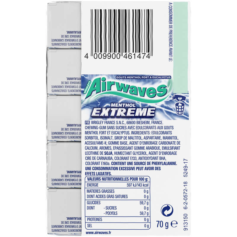 Airwaves Menthol Extreme & Eucalyptus 5X10 Dragées 70g