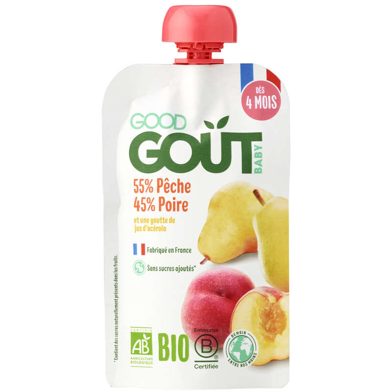 Good Goût Baby Compote Pêche Poire Dès 4 Mois Bio 120g