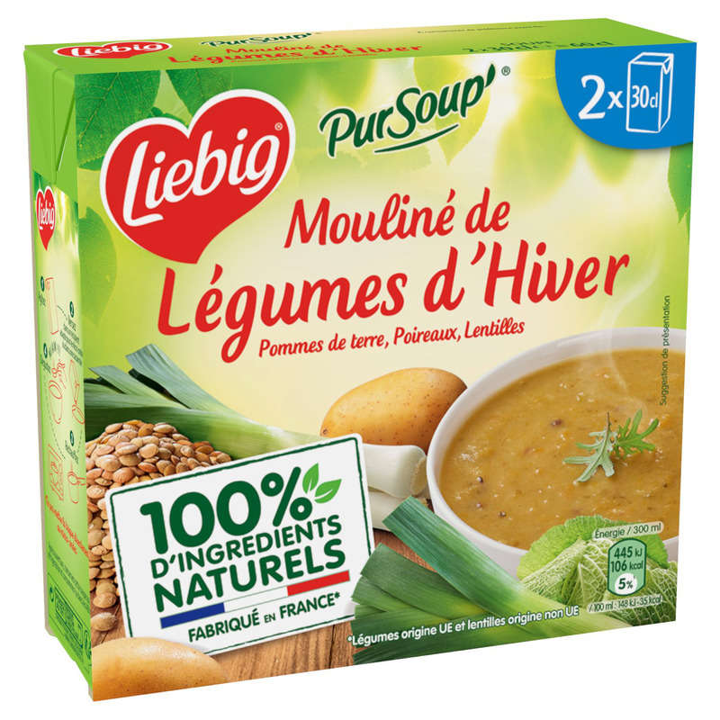 Liebig Pursoup Mouliné De Légumes D'Hiver Pommes De Terre Poireaux Lentilles 2x30cl