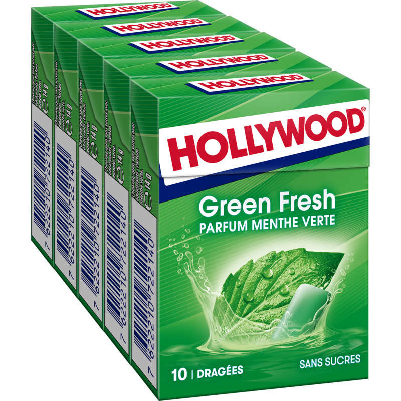 Hollywood Green Fresh x10 Chewing-gum Menthe Verte Sans Sucres 70g