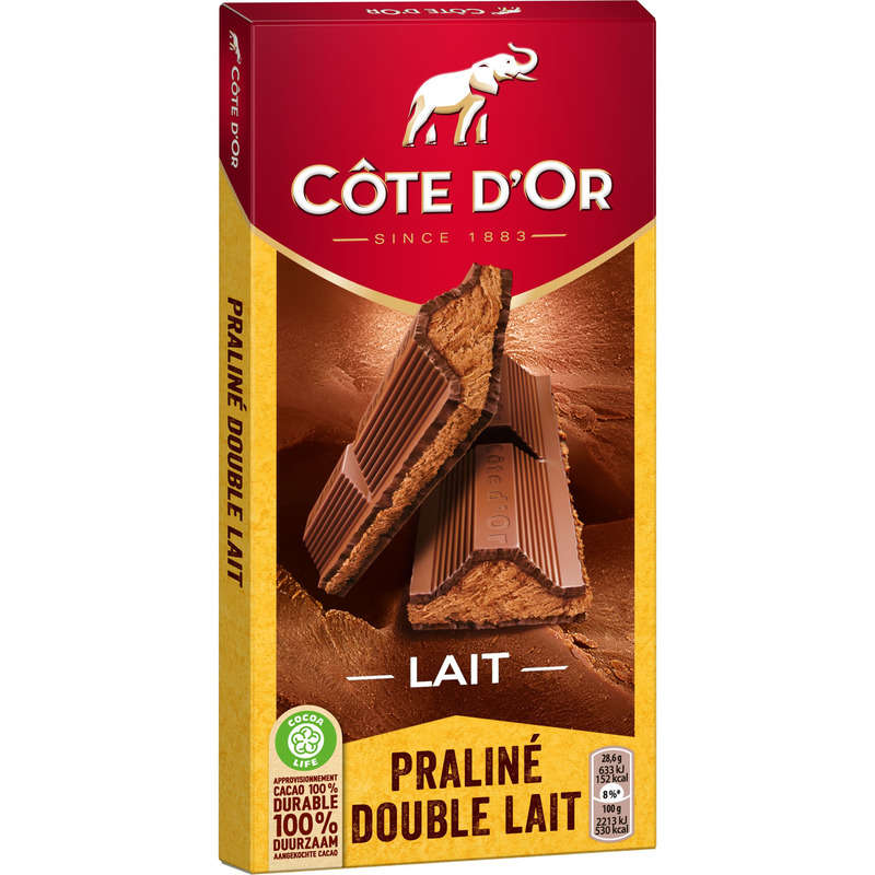 Côte D'Or Tablette Chocolat Au Lait Praliné Double Lait 200g