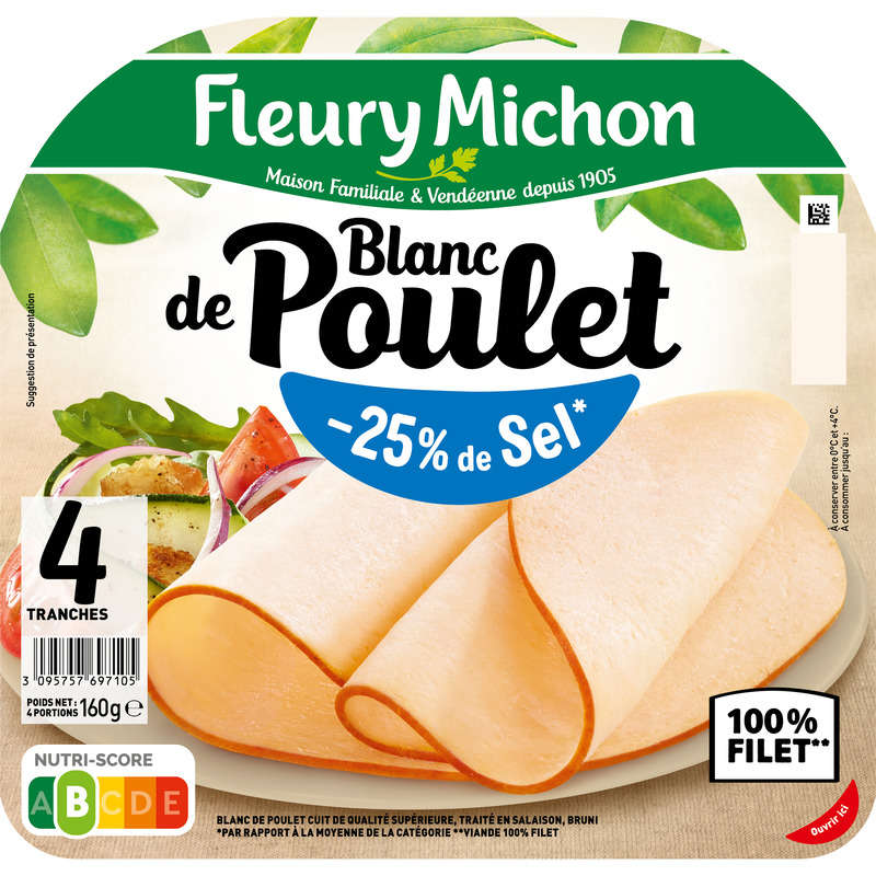 Fleury Michon Blanc De Poulet -25% De Sel x4