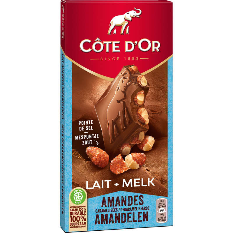 Côte D'Or Tablette Chocolat Lait Pointe De Sel Et Amandes 180g