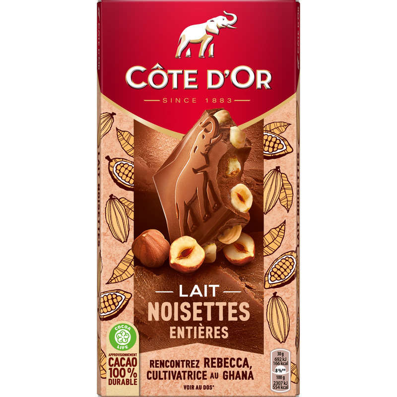 Côte D'Or Tablette Chocolat Au Lait Noisettes Entières 180g