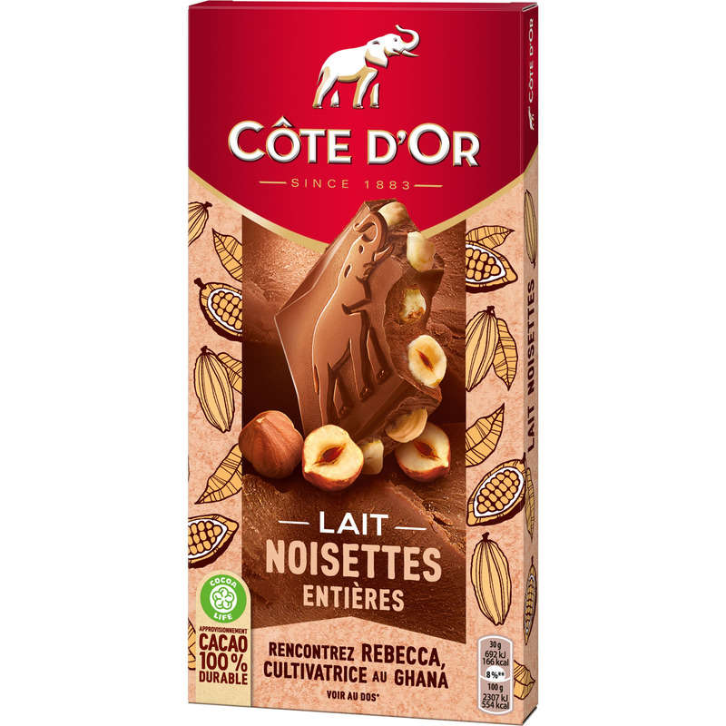 Côte D'Or Tablette Chocolat Au Lait Noisettes Entières 180g