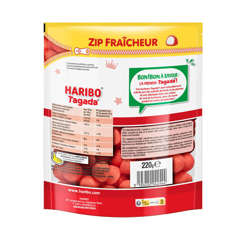 Haribo Bonbons Tagada L'Original Zip Fraîcheur 220g