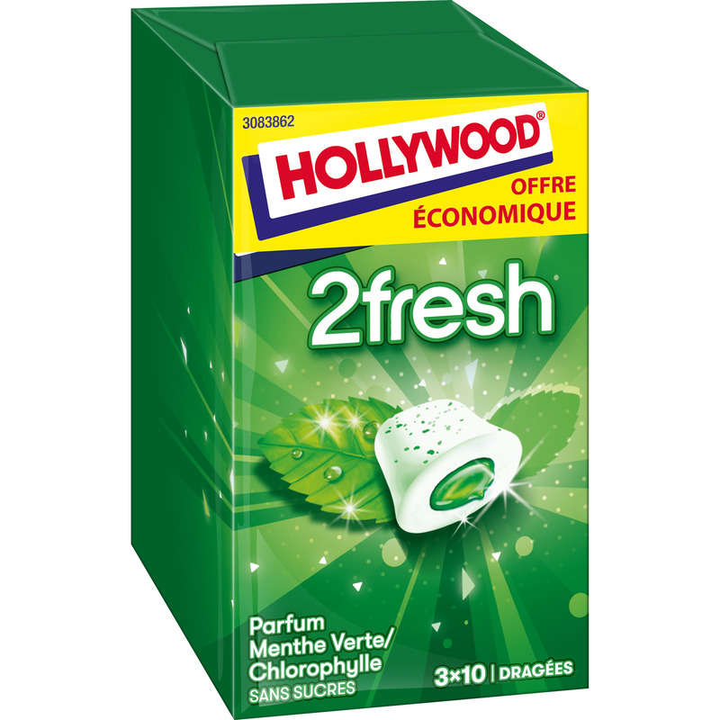 Hollywood 2fresh Chewing-Gum Menthe Verte Sans Sucres 66g