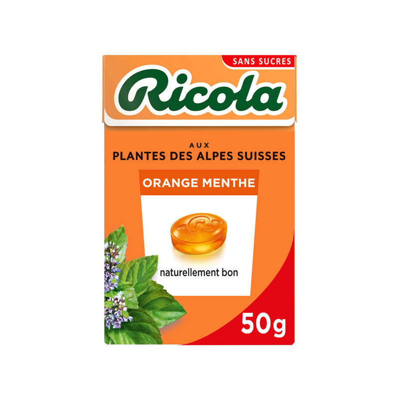 Ricola Aux Plantes Des Alpes Suisses Orange Menthe Sans Sucres 50g