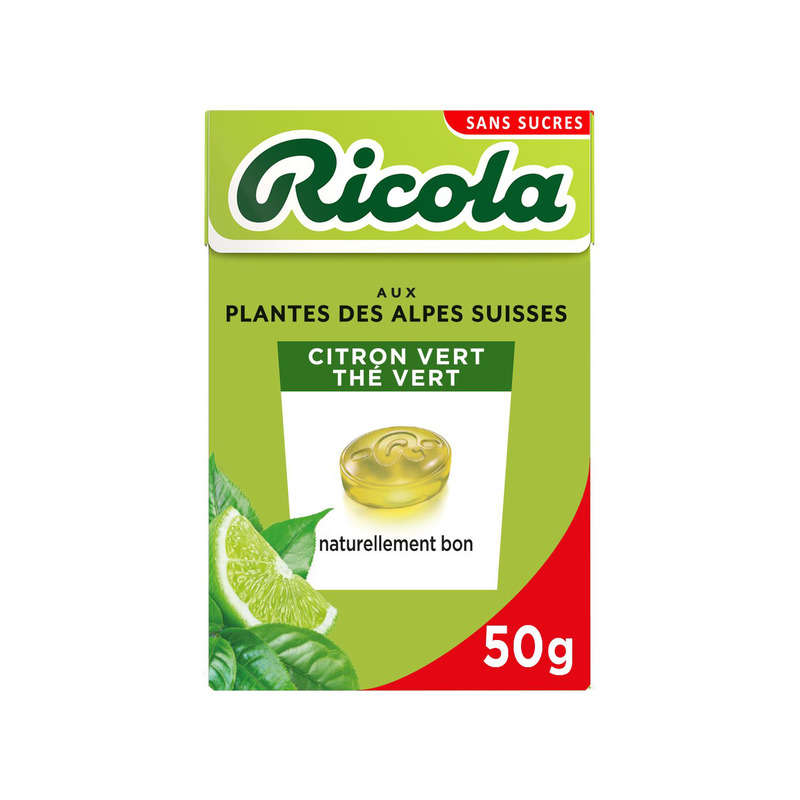 Ricola Aux Plantes Des Alpes Suisses Citron Vert Thé Vert Sans Sucres 50g