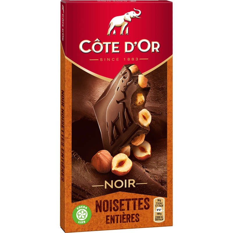 Côte D'Or Tablette Chocolat Noir Aux Noisettes Entières 180g