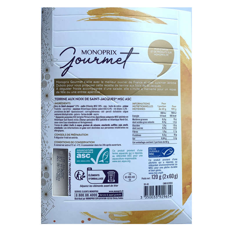 Monoprix Gourmet Terrine aux noix de st-jacques au vin blanc 2x60g