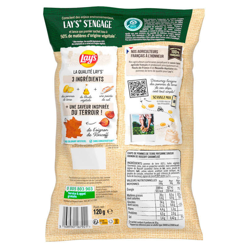 Lay's - Chips paysanne saveur oignons de Roscoff caramélisés - Le sachet de 120g