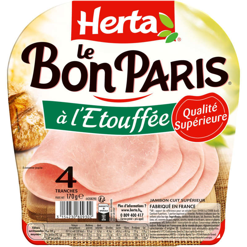 Herta Le Bon Paris Jambon à l'étouffée x4 - 170g