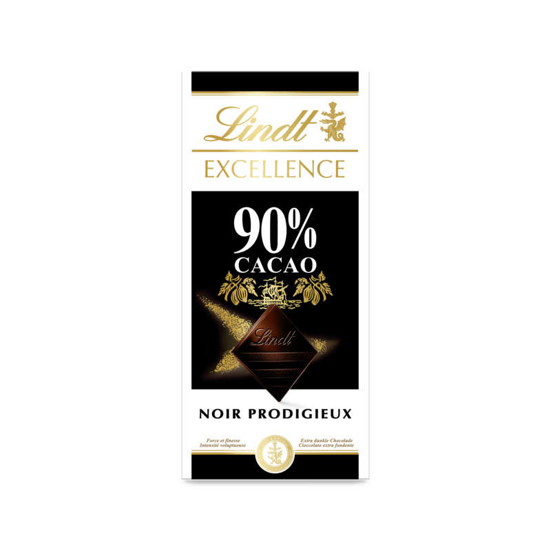 Lindt Excellence Tablette Chocolat Noir Prodigieux 90% De Cacao 100g