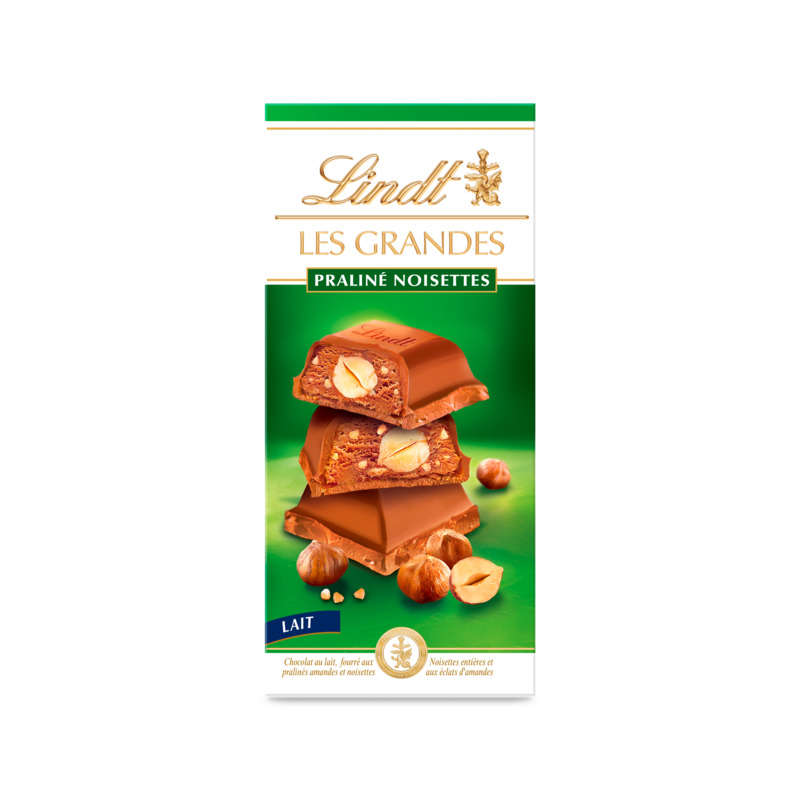 Lindt Les Grandes Tablette Chocolat Praliné Noisettes Lait 225g