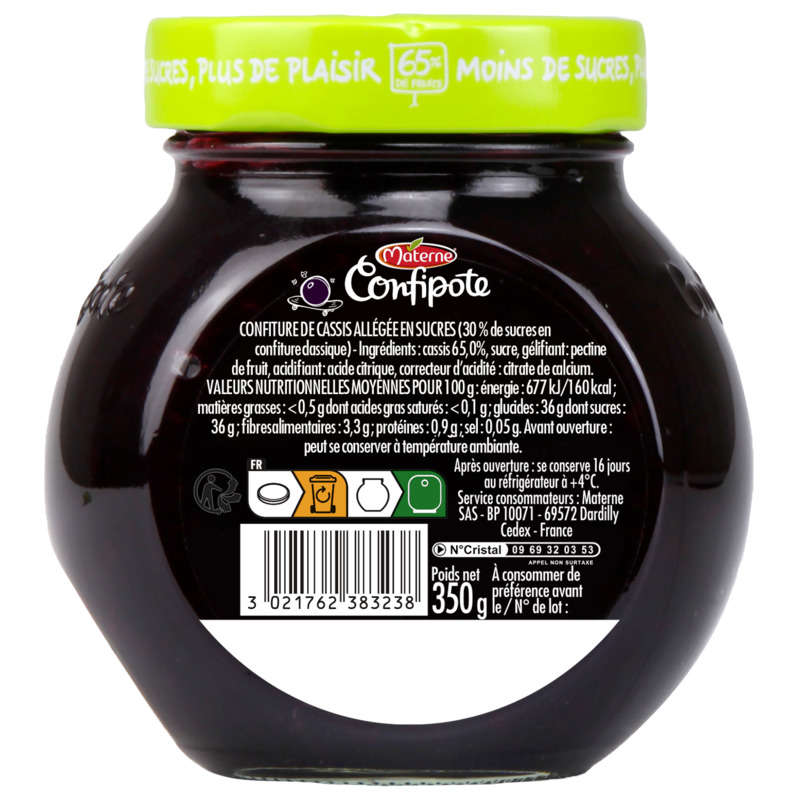 Confipote Confiture de Cassis 65% de Fruits, Allégée En Sucres 350g