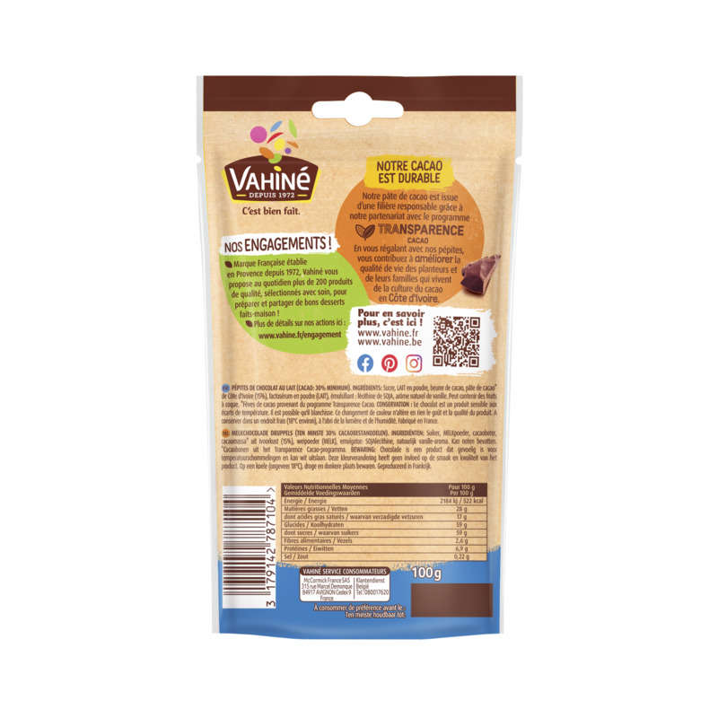 Vahiné Pépites Chocolat au Lait 100g