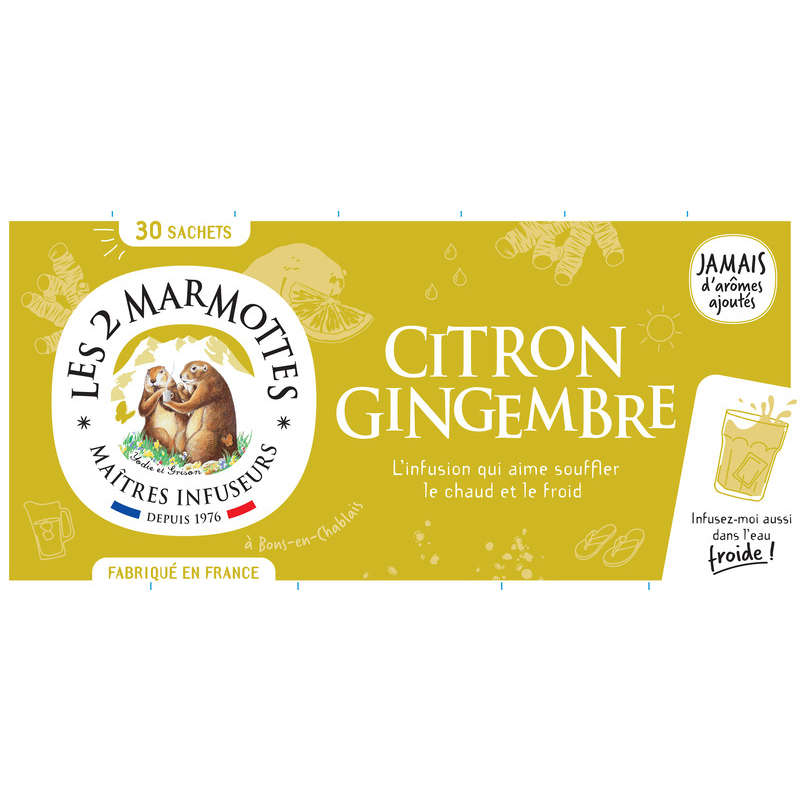 Les 2 Marmottes Infusion Citron Gingembre x30 48g