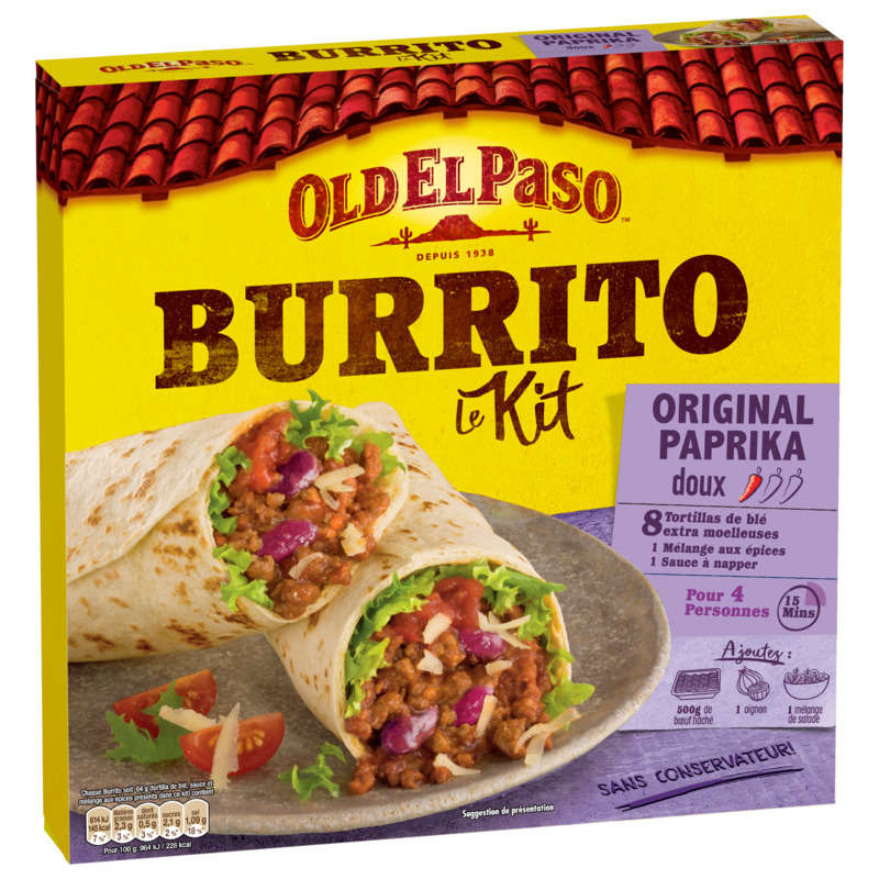 Old El Paso Burrito Le Kit Burritos Saveur Original Paprika Doux 510g