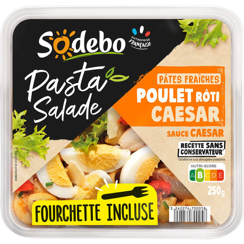 Sodebo Pasta Salade Poulet Caesar Sans Additifs 250g