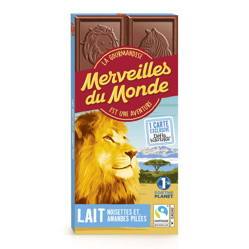 Merveilles Du Monde Chocolat Au Lait Noisettes Et Amandes Pilées 100g