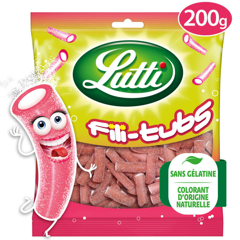 Lutti Bonbons Acidulés Fili-Tubs Goût Fraise 200g