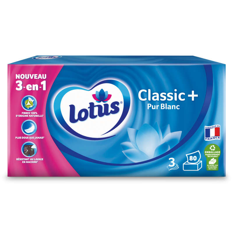 Lotus Boîte Mouchoirs Classic+ Pur Blanc x80