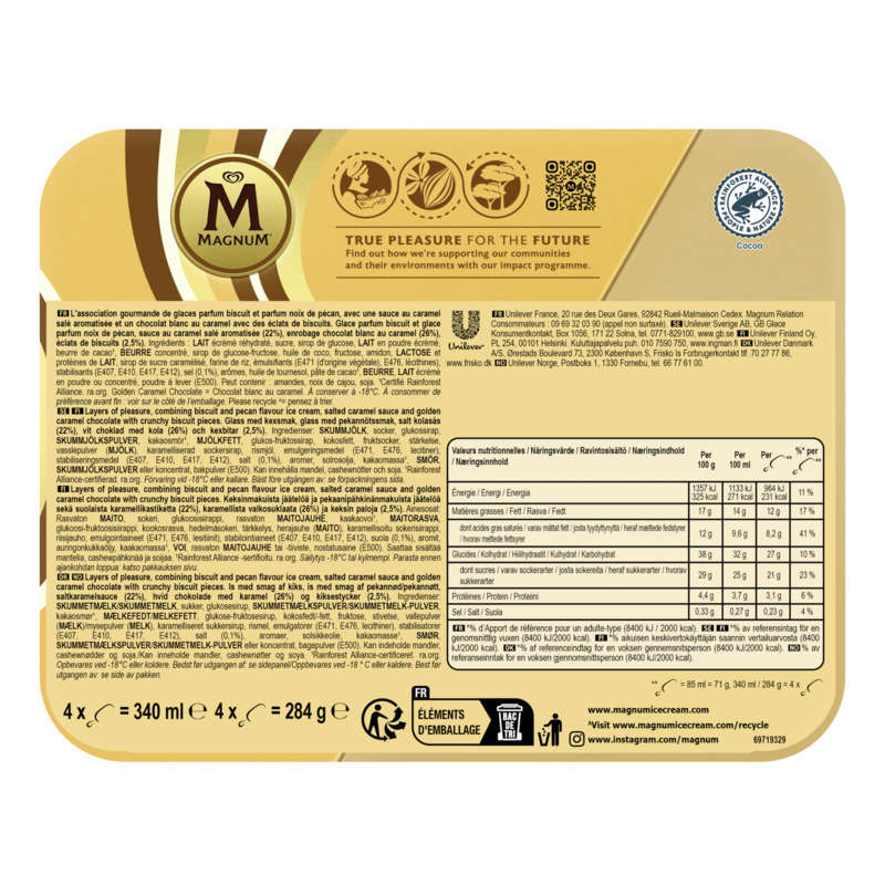 Magnum Double Gold Caramel Billionaire Bâtonnet de Glace x4 284g