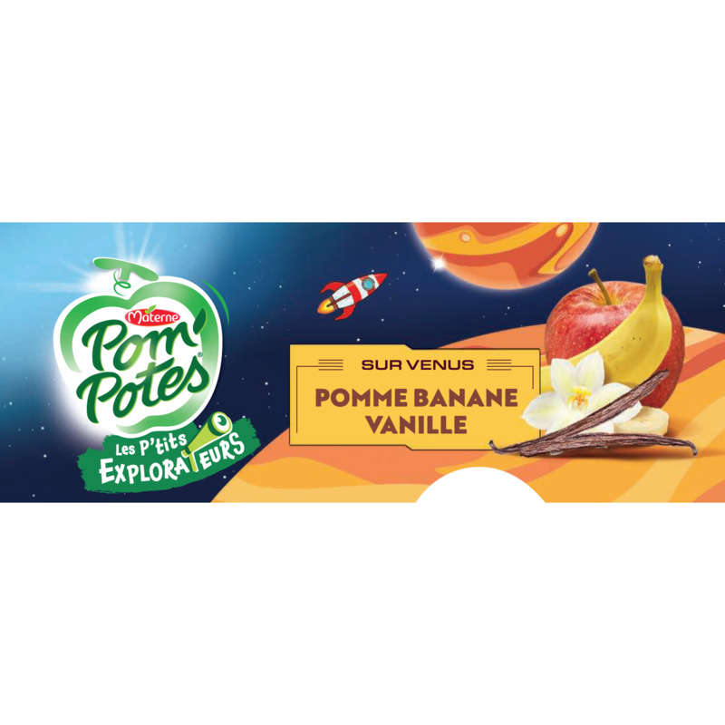 Pom'Potes les p'tits explorateurs sur venus pomme banane vanille 4x90g
