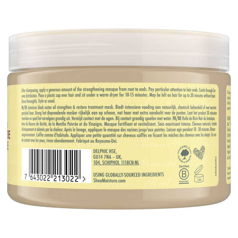 Shea Moisture masque cheveux femme huile de ricin noir de jamaïque 355ml