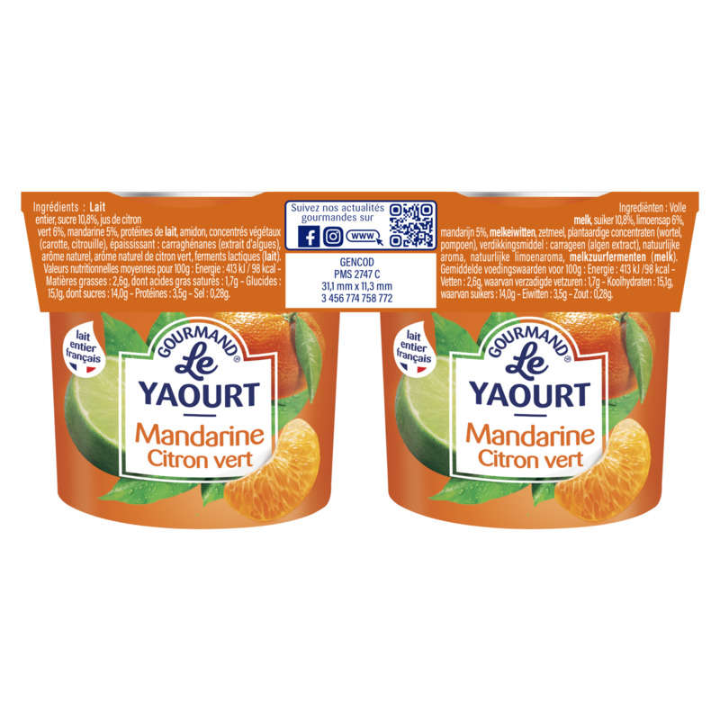 Mamie Nova yaourt à la mandarine & citron vert 2x150g