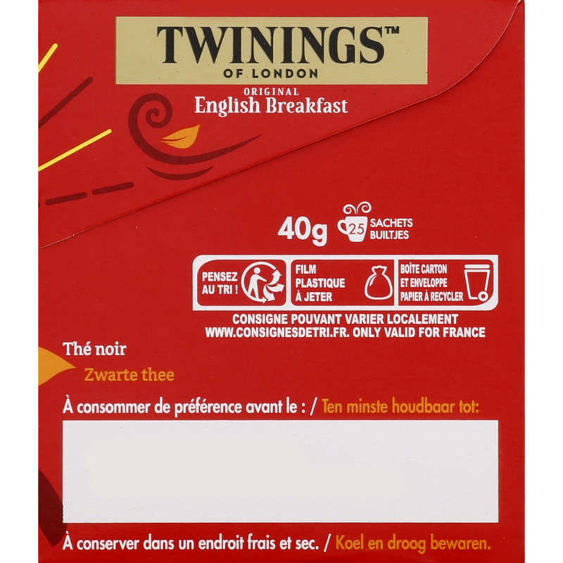 Twinings Thé Original English Breakfast 25 Sachets 40g