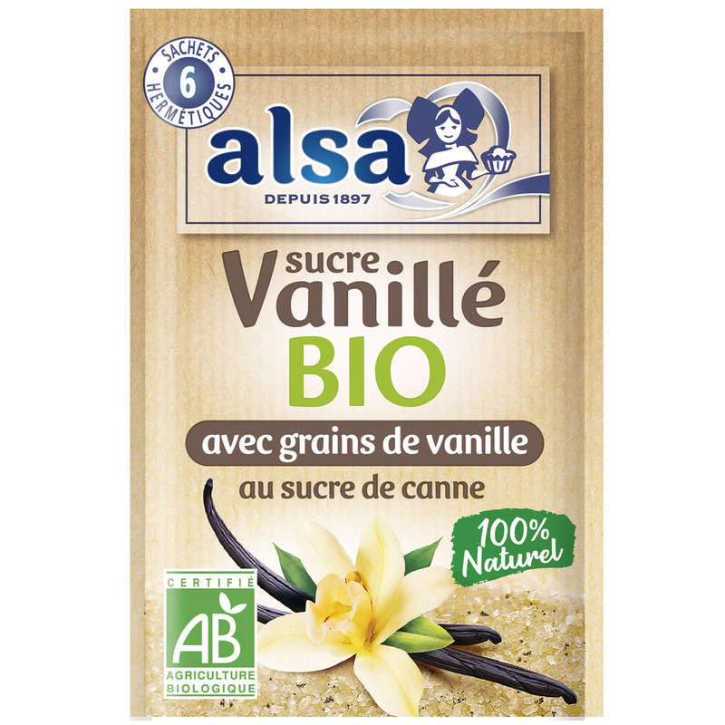 Alsa Sucre Vanillé Bio Equitable 6 Sachets 45g