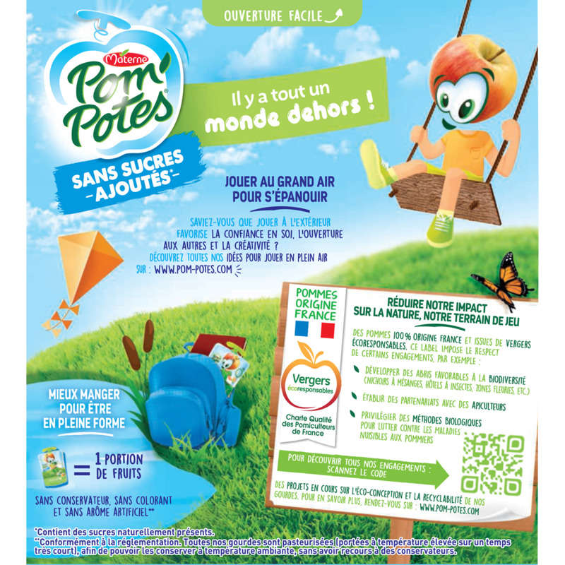 Pom'Potes Compote Pommes, Poires, Vanille 4x90g