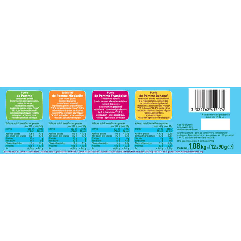 Pom'potes Compote multi fruits Bio 12x90g