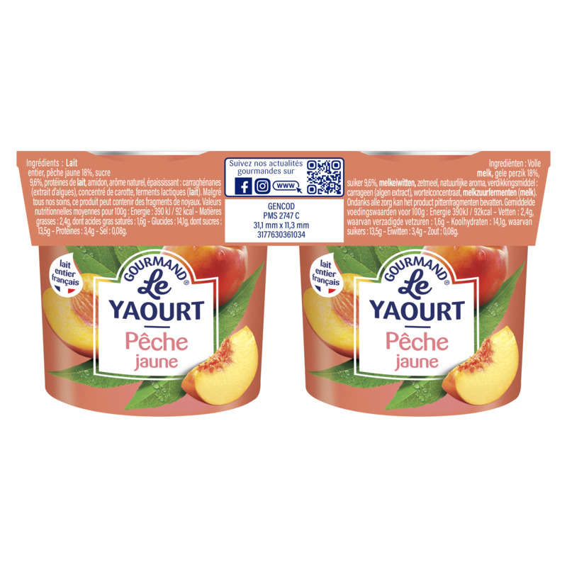 Mamie Nova Yaourt À La Pêche Jaune 2x150g