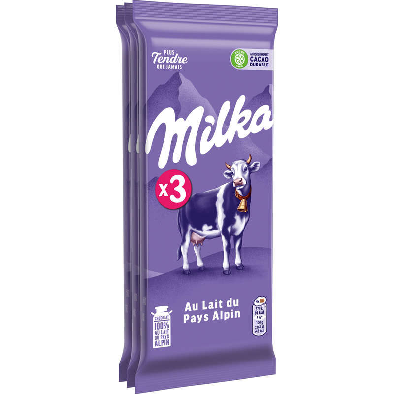 Milka Tablette Chocolat Lait Au Lait Du Pays Alpin 3x100g