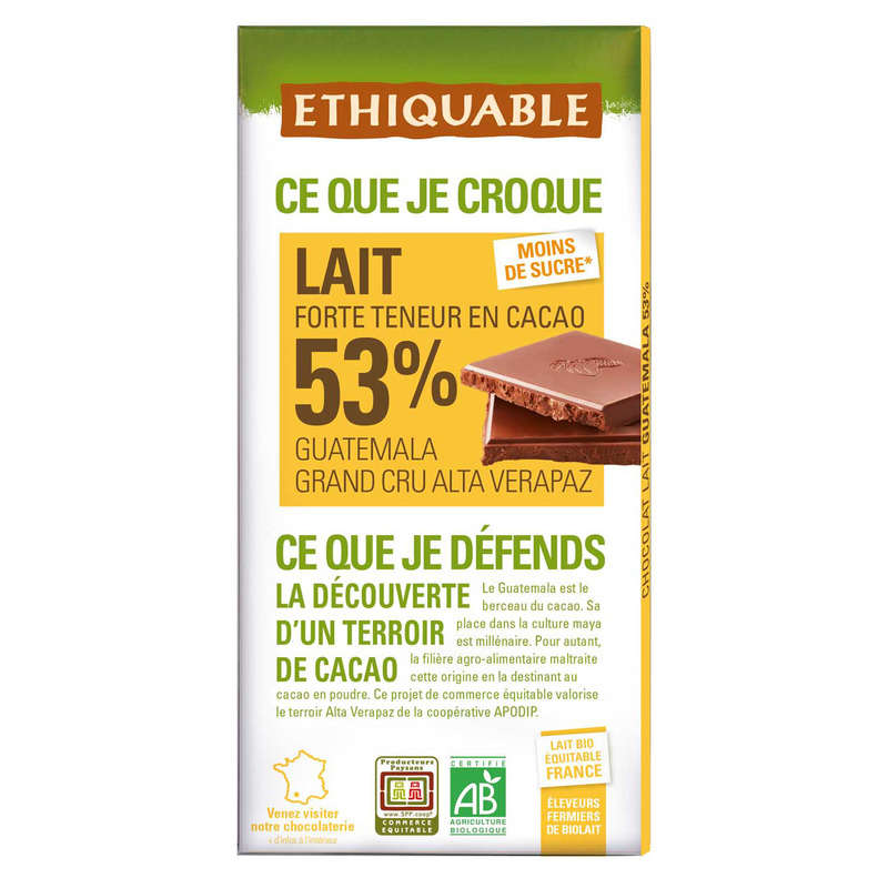 Ethiquable Chocolat Au Lait 53% Bio 100g