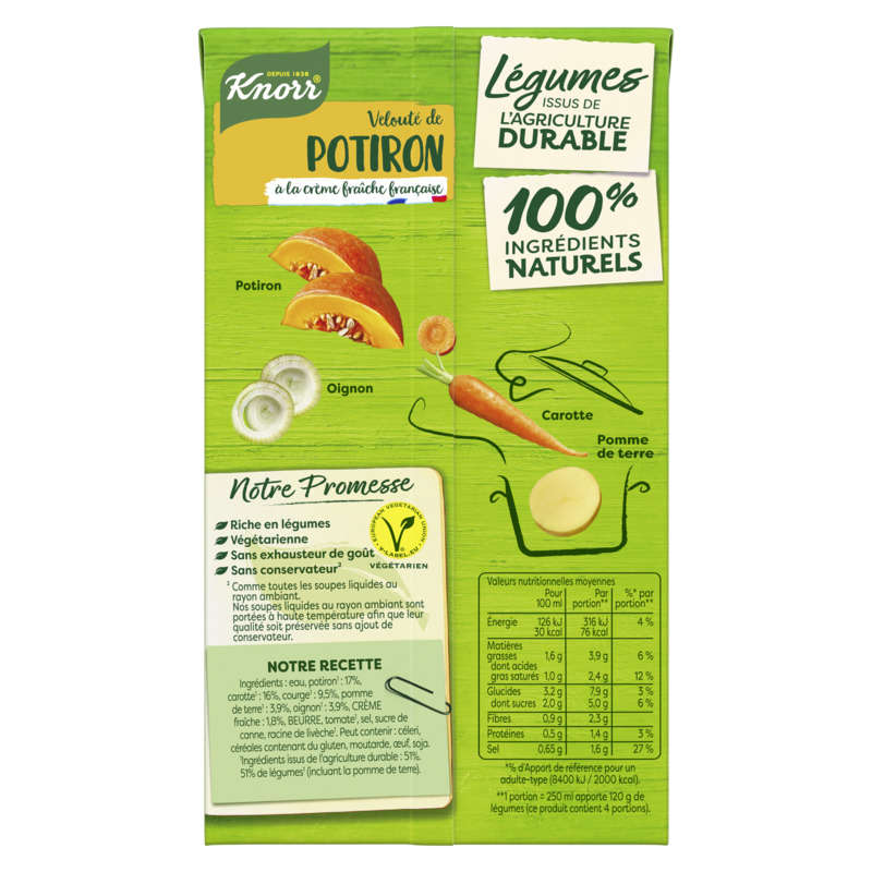 Knorr Soupe Velouté de Potiron à la Crème fraiche Française 1L