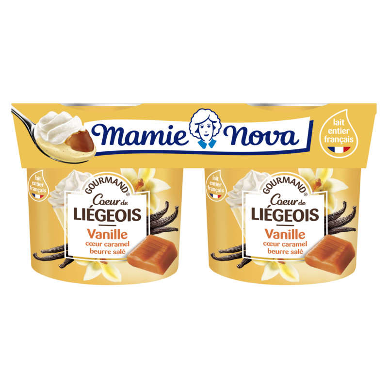 Mamie Nova Dessert Gourmand Cœur de Liégois Vanille Cœur Caramel 2x120g