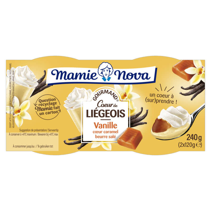 Mamie Nova Dessert Gourmand Cœur de Liégois Vanille Cœur Caramel 2x120g