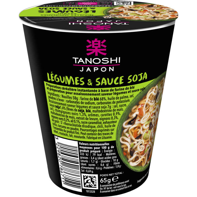 Tanoshi Nouilles Japonaises, Saveur Légumes Et Sauce Soja 65g